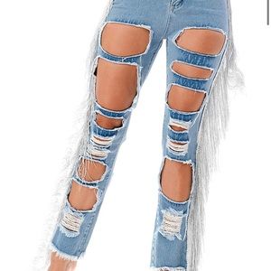 Distressed Fringe Jeans